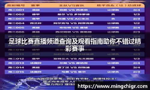 足球比赛直播频道查询及观看指南助你不错过精彩赛事